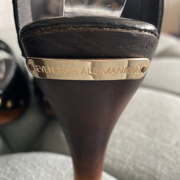 7 For All Mankind Black Leather Sandals with Wooden Ombré Heels - Picture 6 of 16